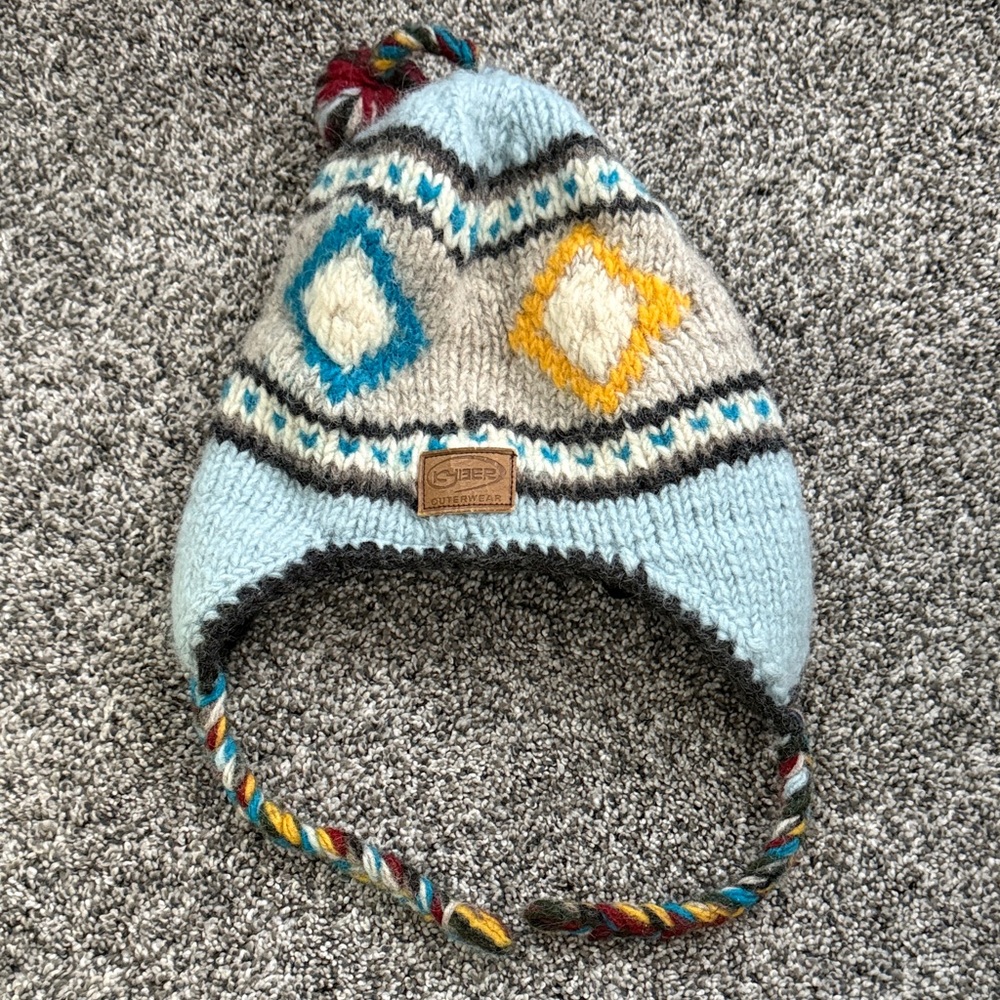 Kyber Outerwear 100% Wool Nepal Winter Hat Beanie Tassel Ear Flap Fleece Lined